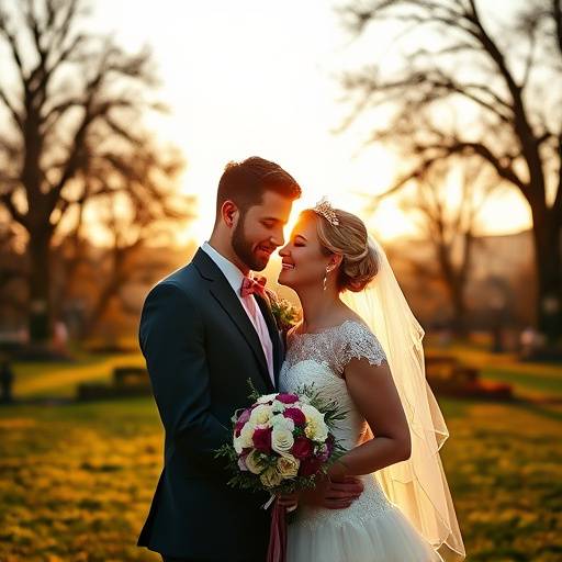 Exemple de photo de couple de mari√©s dans un parc √† Lyon
